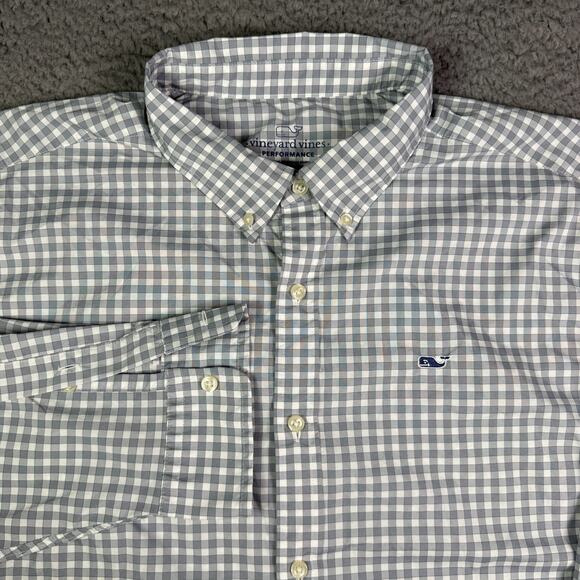 Vineyard Vines Performance Shirt Mens XL Gray Plaid Classic Whale Button Down - Picture 1 of 8
